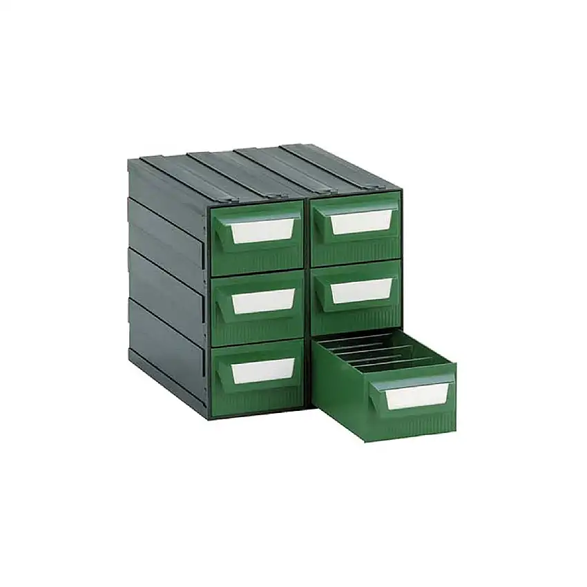 Cassettiera modello "L" componibile in plastica ad alta resistenza dotata di 6 cassetti verde