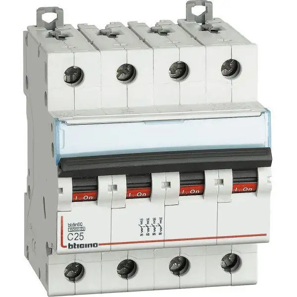 BTICINO FN84C25 - Magnetotermico 4P curva C - In= 25A - Icn= 6kA - Vn= 400 Vac - 4 moduli