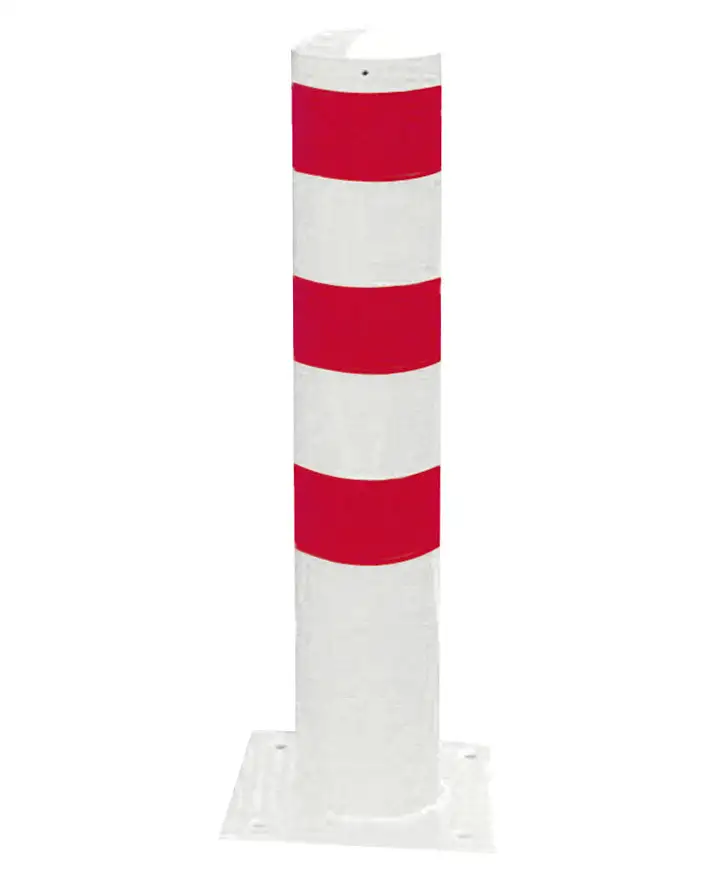 Montante sbarr. in acc., zinc., riv. bianco, 3 strisce rosse, dm 273, H 1500 mm, da fissare con tass