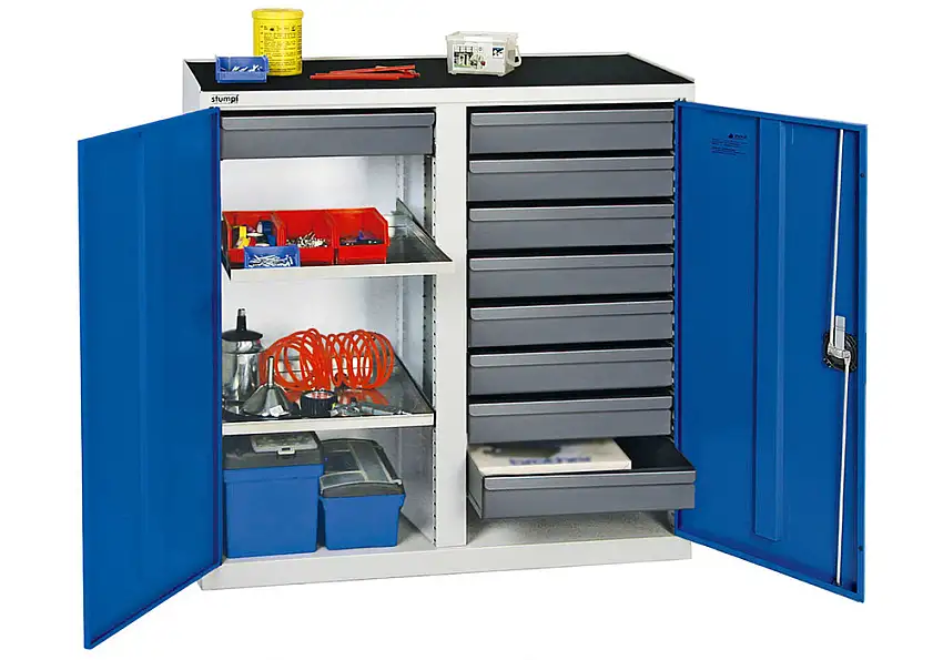 Armadio Professional 3000 per utensili e materiale, 9 cass., 2 rip. a vasca, grigio/blu, L 1000 mm