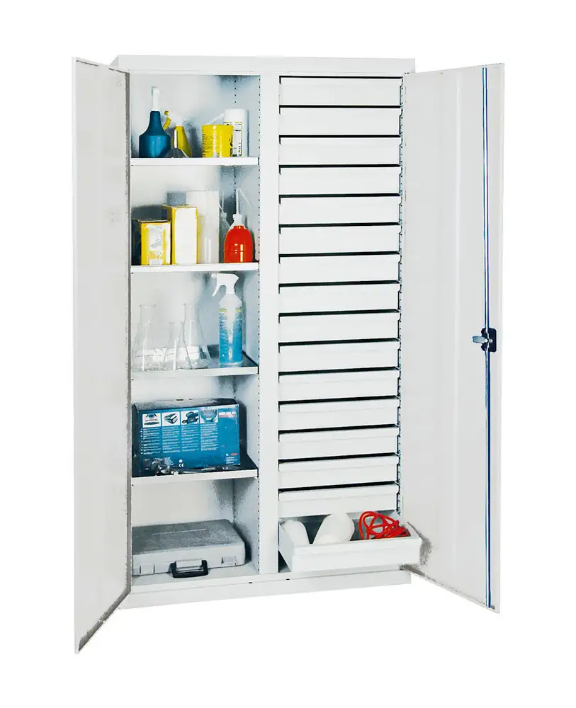 Armadio Professional 2000 per utensili e materiale, 16 cassetti e 4 ripiani, grigio, L 1000 mm