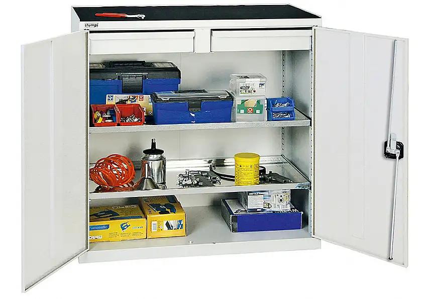 Armadio Professional 2000 per utensili e materiale, 2 cassetti e 2 ripiani, grigio, L 1000 mm