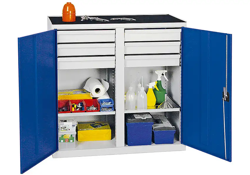 Armadio Professional 2000 per utensili e materiale, 6 cassetti e 2 ripiani, grigio/blu, L 1000 mm