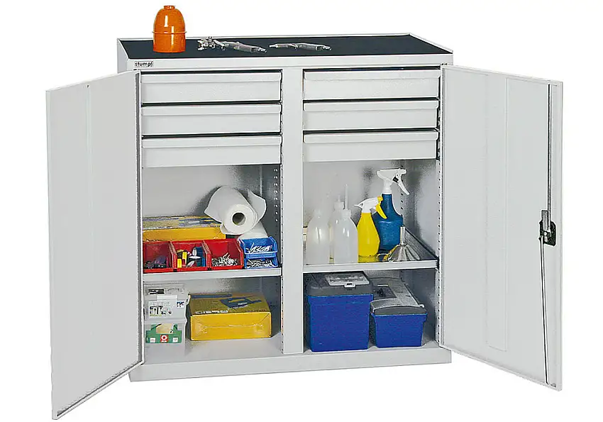 Armadio Professional 2000 per utensili e materiale, 6 cassetti e 2 ripiani, grigio, L 1000 mm