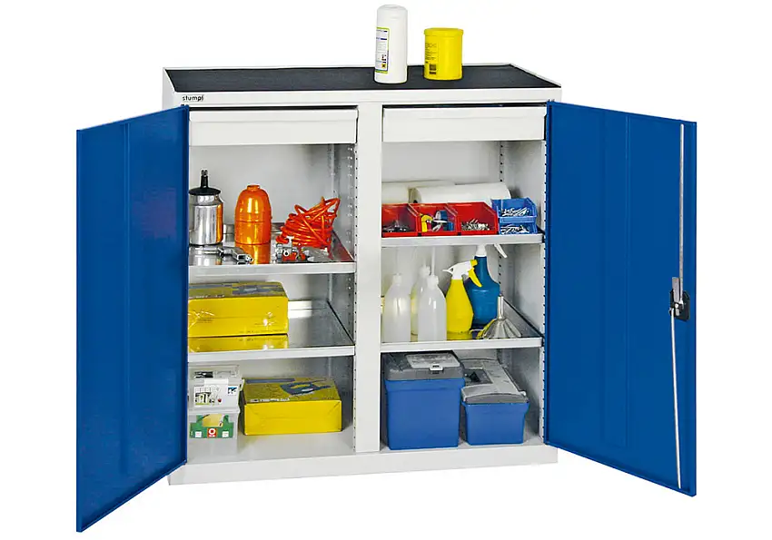 Armadio Professional 2000 per utensili e materiale, 2 cassetti e 4 ripiani, grigio/blu, L 1000 mm