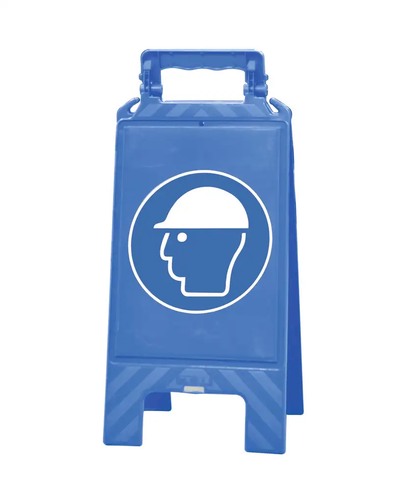 Segnale di pericolo, blu, in plastica, per l’identificaz. della zona interessata, obbligo del casco