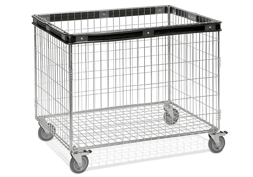 Carr. KM in grigliato, zinc., 60 kg, 830x630 mm, 4 ruote orientabili in PU, freno, con protez. urti