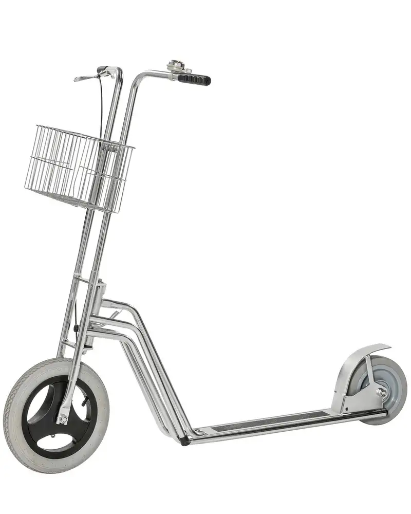 Monopatt. aziend.KM Scooter 2, 2 ruote pneumatiche, con cestino, campanello e freno a tamburo