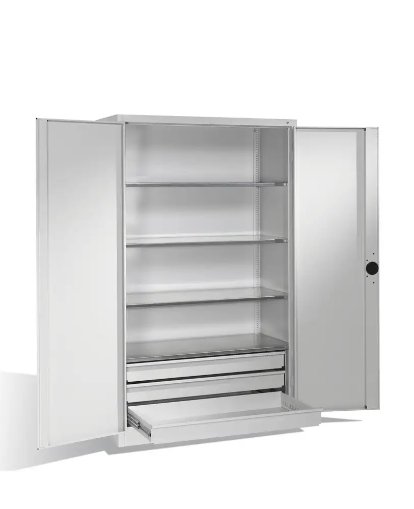 Arm. Cabo per utens. e caric. pesanti, porte a batt., 4 rip., 3 cass. L1200, P500, H1950 mm, grigio