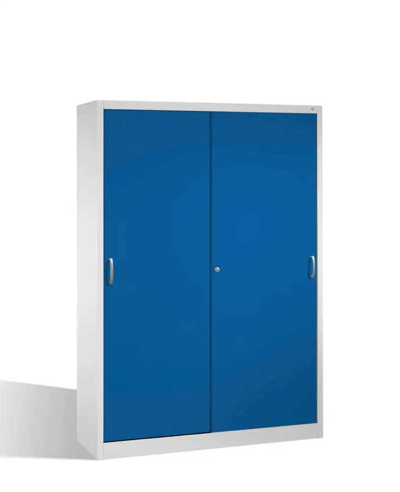 Arm. Cabo per utensili, con porte scorrevoli, 8 ripiani di stocc., L1600, P400, H1950 mm, grigio/blu