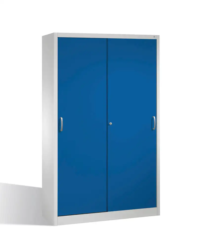 Arm. Cabo per utensili, con porte scorrevoli, 4 ripiani di stocc., L1200, P400, H1950 mm, grigio/blu