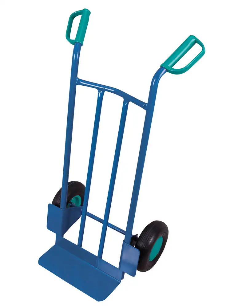 Carrello di trasporto DENIOS classic-line in acciaio, pneumatici, pala 400x150mm, 250 kg