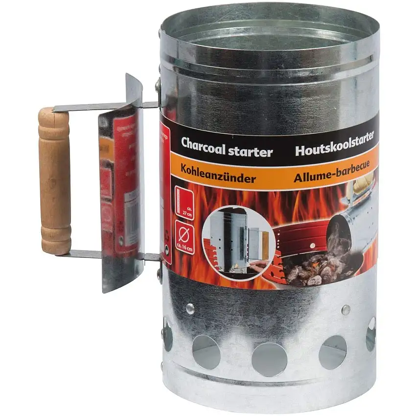 Accendi carboni e bricchetti per barbecue ravviva fiamma inox con manico di protezione