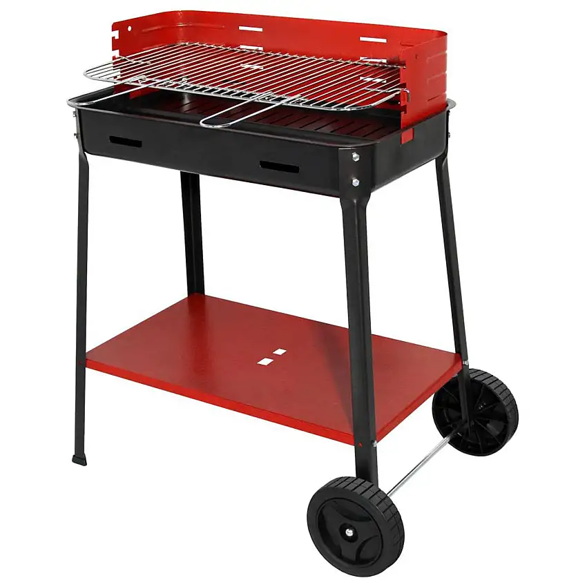 Barbecue con ruote ripiano e griglia in ferro verniciato fornello a carbone
