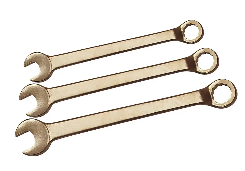 Set chiavi a cricchetto,10 pz, piegata, ap. chiave 10-32 mm, br. spec., antiscintilla, x zone Ex
