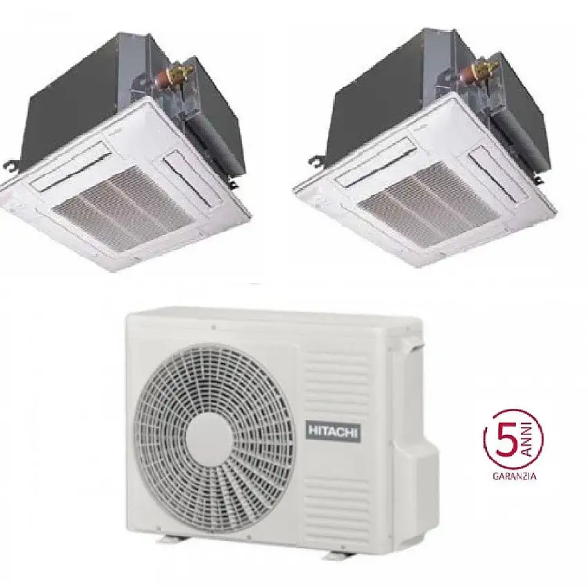 Condizionatore Climatizzatore Hitachi Dual Split Cassetta a 4 Vie R32 9000+9000 BTU Con RAM-G43N2HA(B)E Wi-Fi Optional+Comando