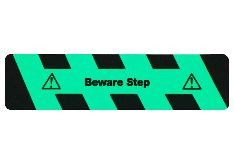 Strato antiscivolo m2™, fosforescente nero/giallo, “Beware Step”