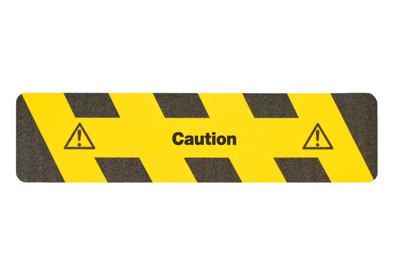 Strato antiscivolo m2™, marcatura direzionale, nero/giallo, “Caution”, striscia 150 x 610 mm