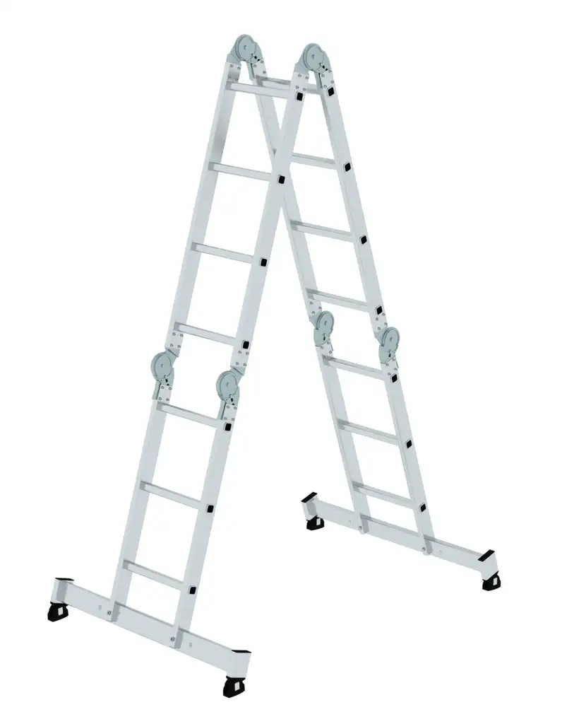 Scala multiuso in alluminio, con traversa nivello®, riutilizzabile, 2 x 3 + 2 x 4 pioli
