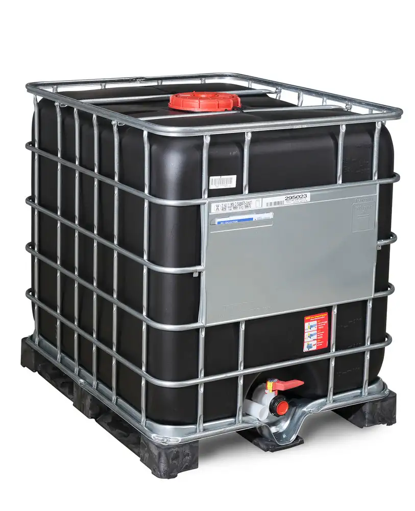 Cisternetta per merci pericolose, prot. anti-UV, pallet in PE, 1000 litri, apert. DN225, uscita DN50
