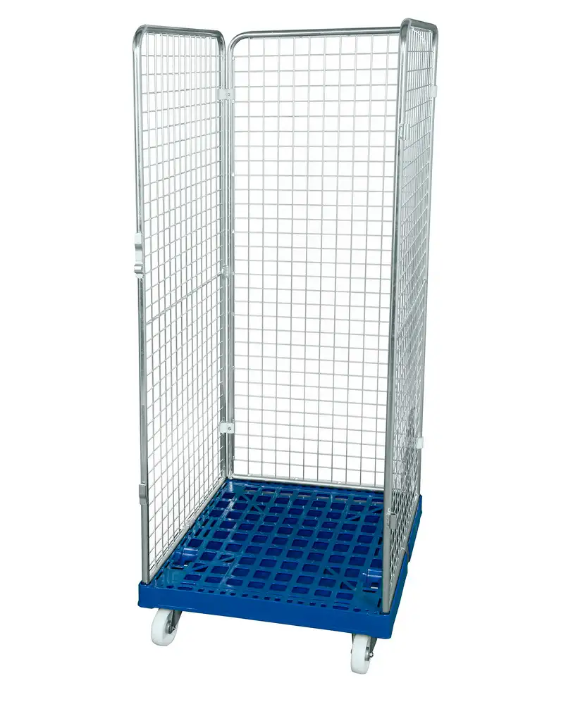 Contenitore mobile in rete metallica con piastra in plastica, 3 lati, 724 x 815 x 1800 mm