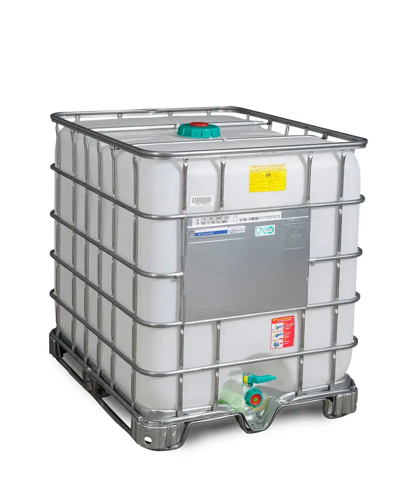 Cisternetta per merci pericolose, versione EX, piedini in acc., 1000 litri, apert. DN150, usc. DN50