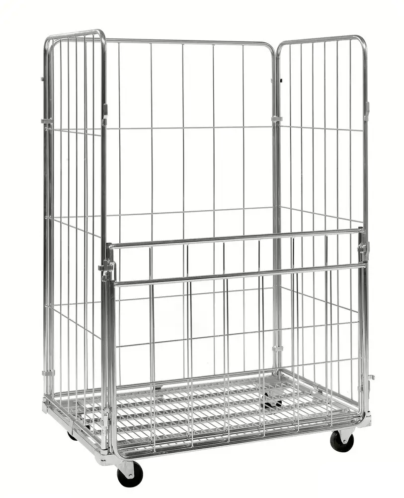 Contenitore mobile KM in acciaio, 4 lati, porta ant. semi-ribalt. PxLxH 1200x800x1800mm, freno