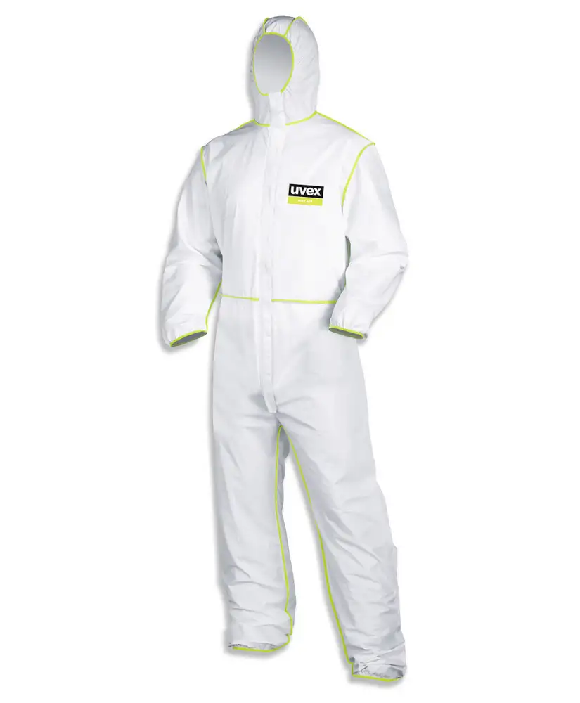 Tuta di protezione per sost. chim. uvex 5/6, cat. III, tipo 5/6, colore bianco/lime, tag. M