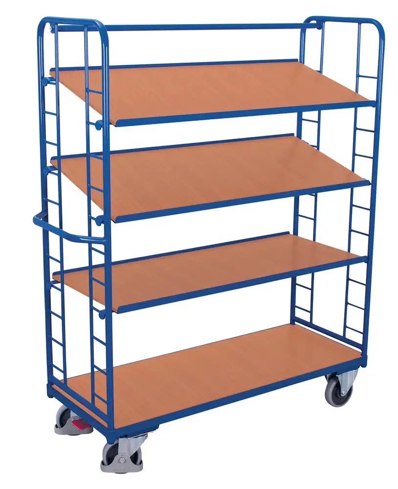 Carrello in acciaio a scaffali, 4 ripiani di cui 3 inclinabili, EasySTOP, altezza 1815 mm