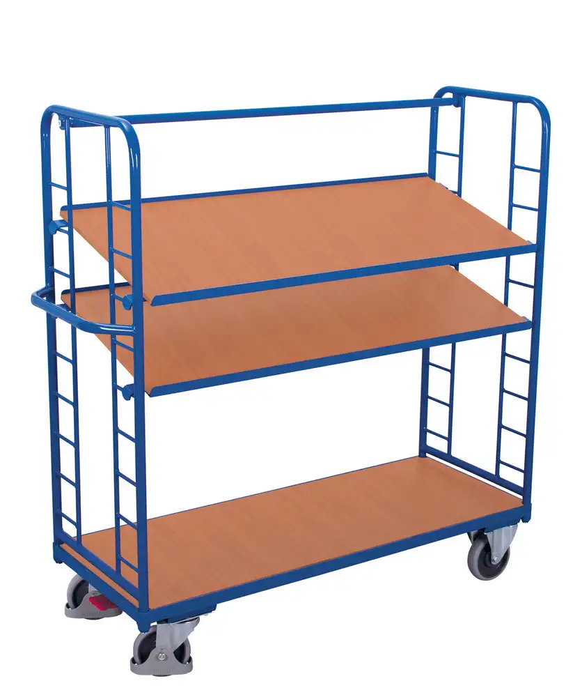 Carrello in acciaio a scaffali, 3 ripiani di cui 2 inclinabili, EasySTOP, altezza 1575 mm