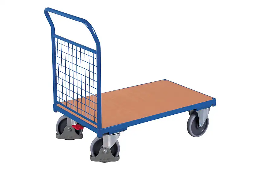 Carrello in acc. a parete frontale, parete in grigl., riv. a polvere, ruote TPE, EasySTOP, 880x500mm