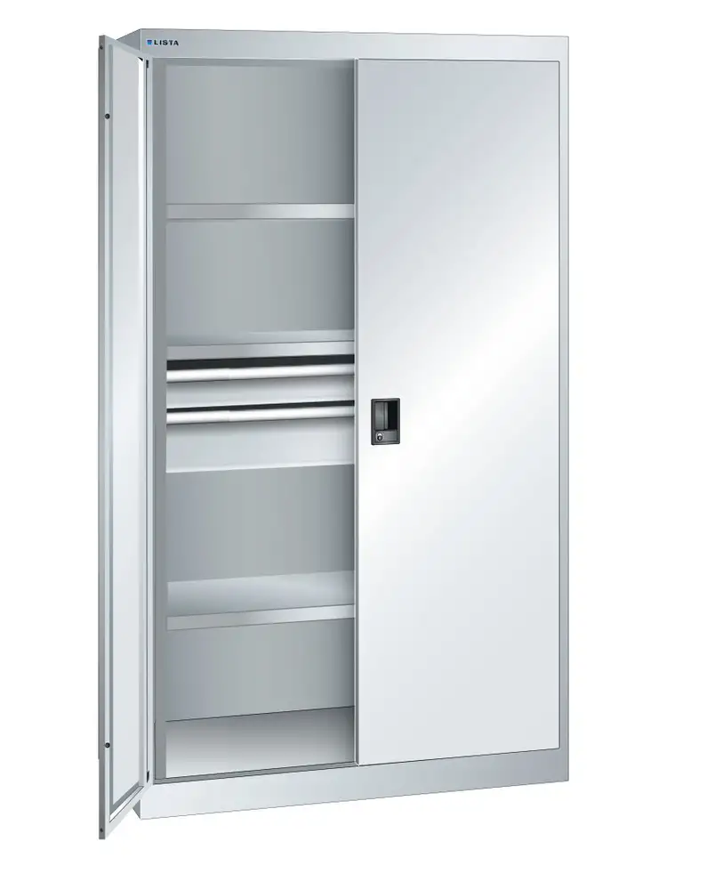 Armadio Lista per carichi pesanti, L 1100 mm, 3 ripiani, 2 cassetti, grigio chiaro, KEY Lock