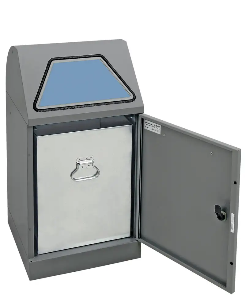 Contenitore ignifugo p. materiali riciclabili, man., recipiente interno zinc. 45l grigio/grigio