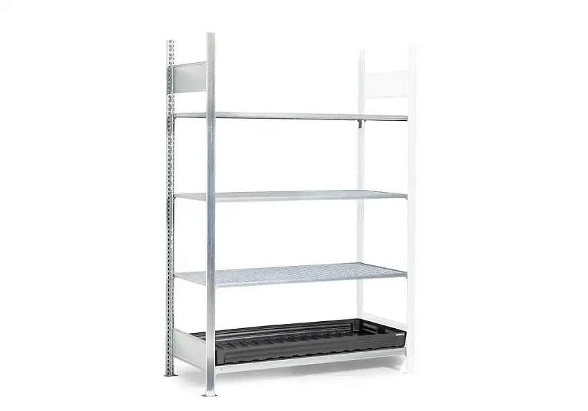 Scaff. per piccoli conten. di sost. per.,elem. agg.,3 grigl.,vasca di racc. PE,1312x437x2000 mm