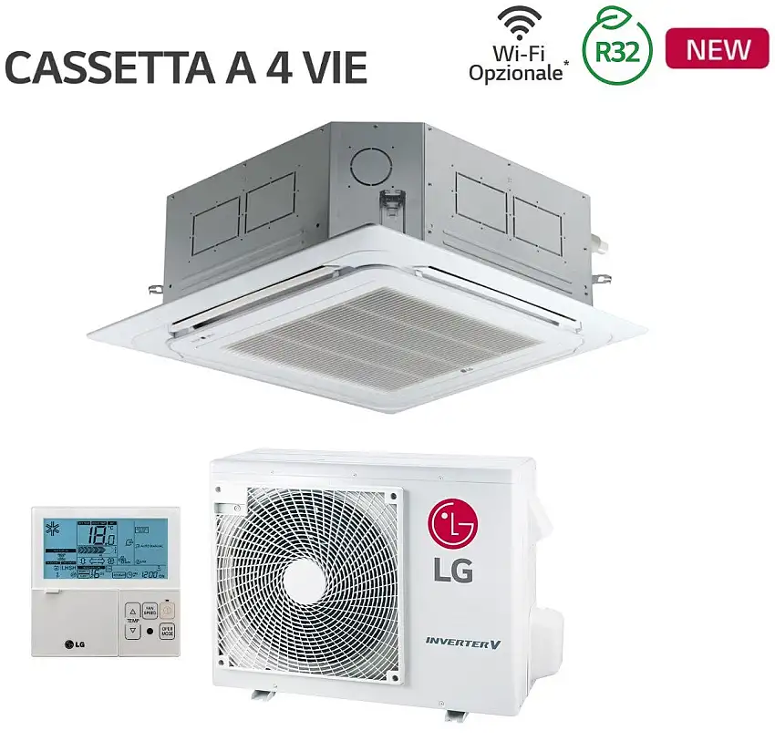 Condizionatore Climatizzatore LG Inverter R-32 Cassetta 4 Vie 12000 BTU CT12F.NR0 Con Comando a Filo Wifi Optional A++