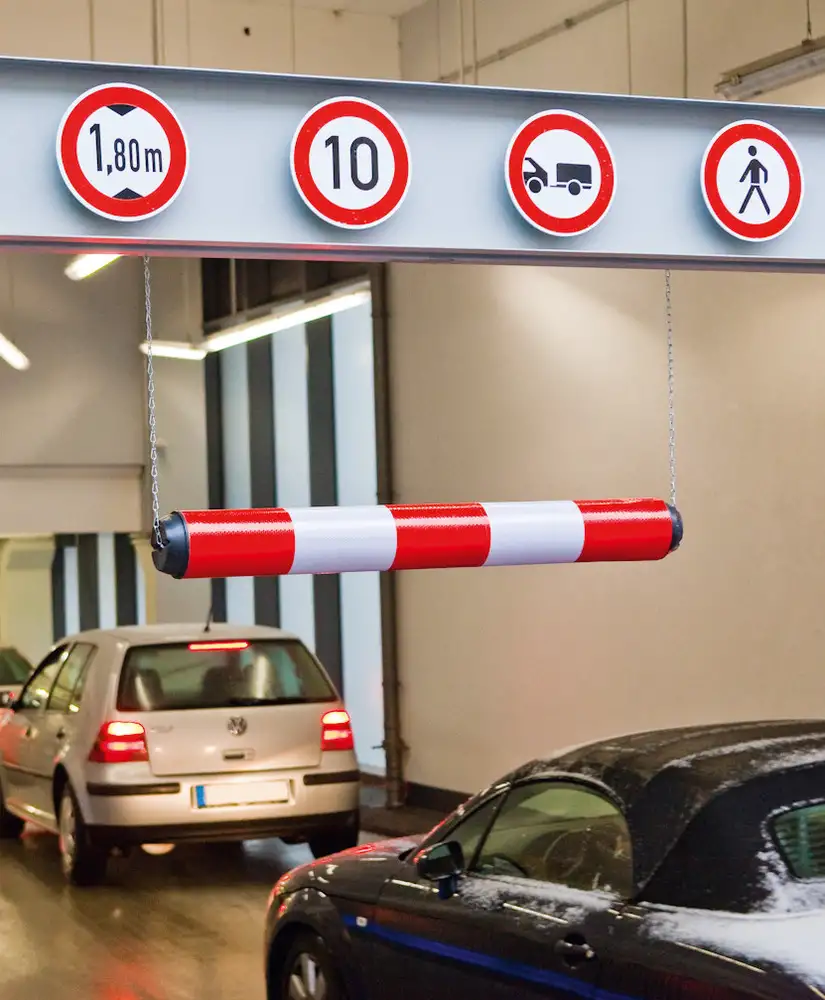 Limitatore di altezza, riflettente, rosso/bianco, inclusi supporti per appenderlo
