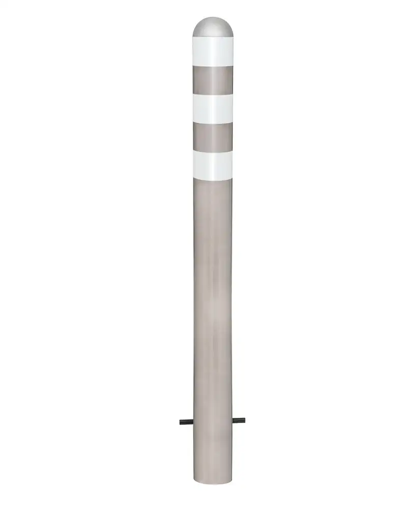 Paracarro parac. inox per colonnine di ricarica, H 800 mm, anelli rifl. bianchi, ann. calcestr.