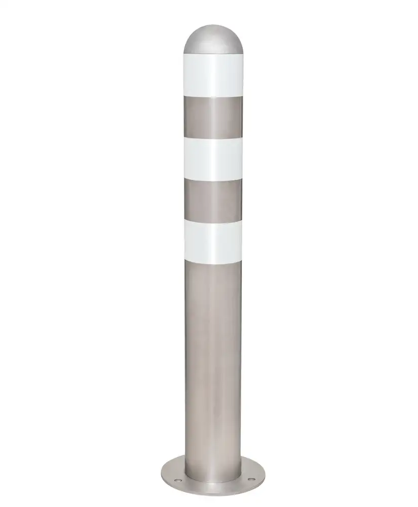 Paracarro parac. inox per colonnine di ricarica, H800mm, anelli rifl. bianchi, fiss. con tasselli