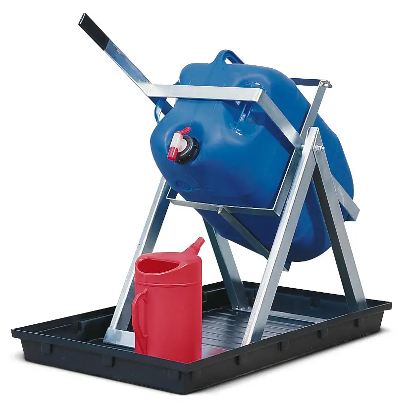 Supporto di travaso tipo AB60-V in acciaio, zincato, per contenitori in plastica da 60 l