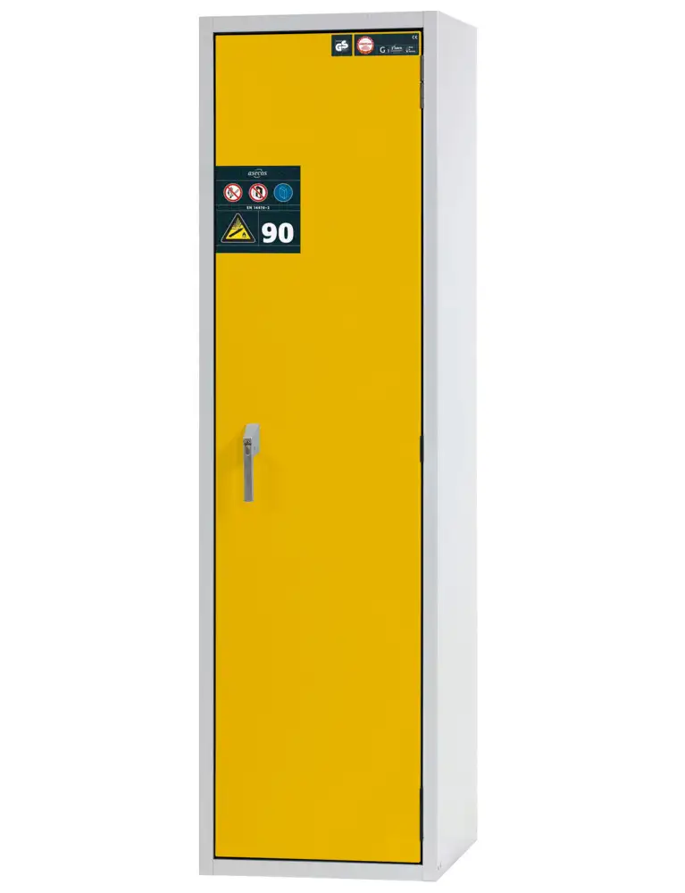 armadio antincendio asecos G90, per 2 bombole da 50 l., L 600 mm, porta a destra, grigio/giallo