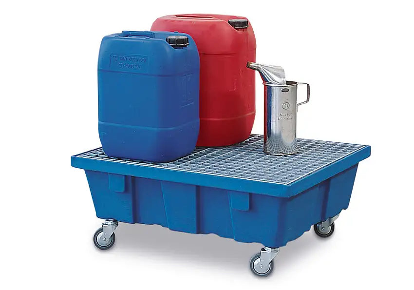 Vasca classic-line in PE per piccole confezioni, con grigliato zincato e ruote, 69 litri