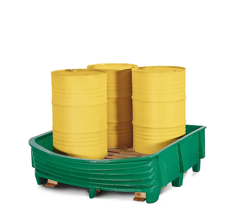 Vasca di sicurezza SW in polietilene (PE) con lato anteriore flessibile, per 4 fusti da 200 l, verde