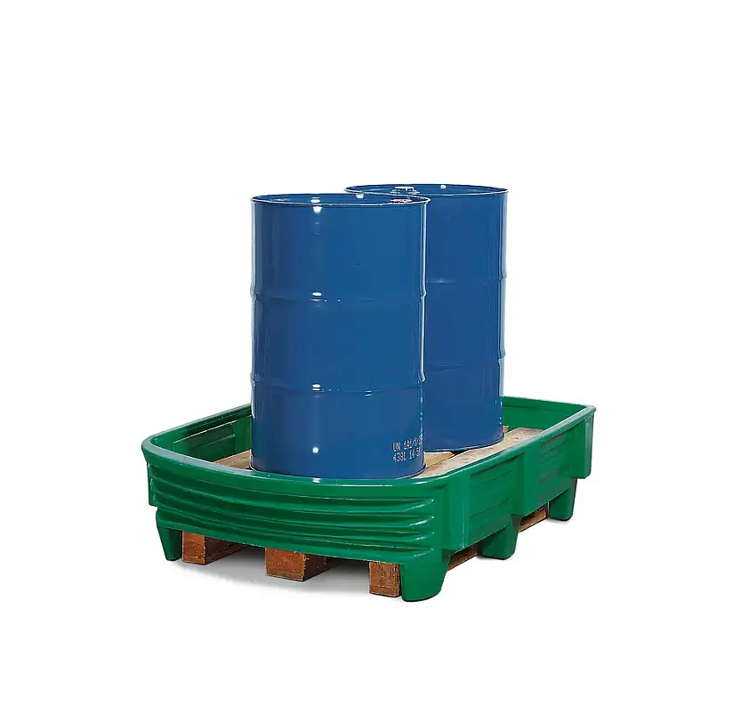 Vasca di sicurezza SW in polietilene (PE) con lato anteriore flessibile, per 2 fusti da 200 l, verde
