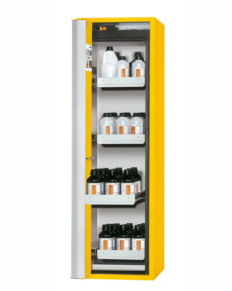 Arm. antinc. asecos G 600 per sost. peric., 4 cassetti a vasca, porte a batt. apert. sx, giallo
