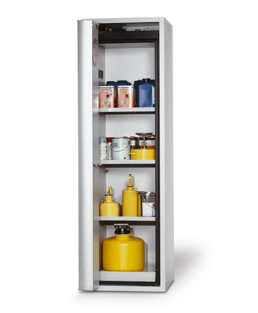 Armadio antinc. asecos tipo G 63 per sost. peric., 3 ripiani, porta a soffietto apert. a sx, grigio