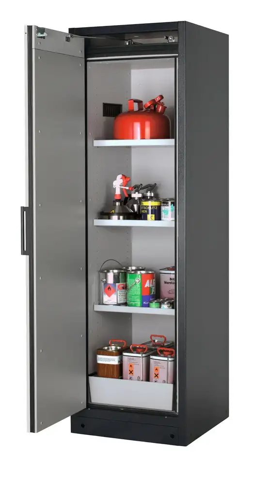Armadio antincendio asecos Select FM W-63 per sost. peric., 3 ripiani, porta grigia con apertura sx