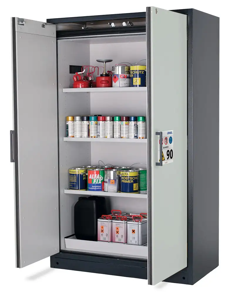 Armadio antincendio asecos Select W-123-O per sost. pericolose, 3 ripiani, porte grigie, One-Touch