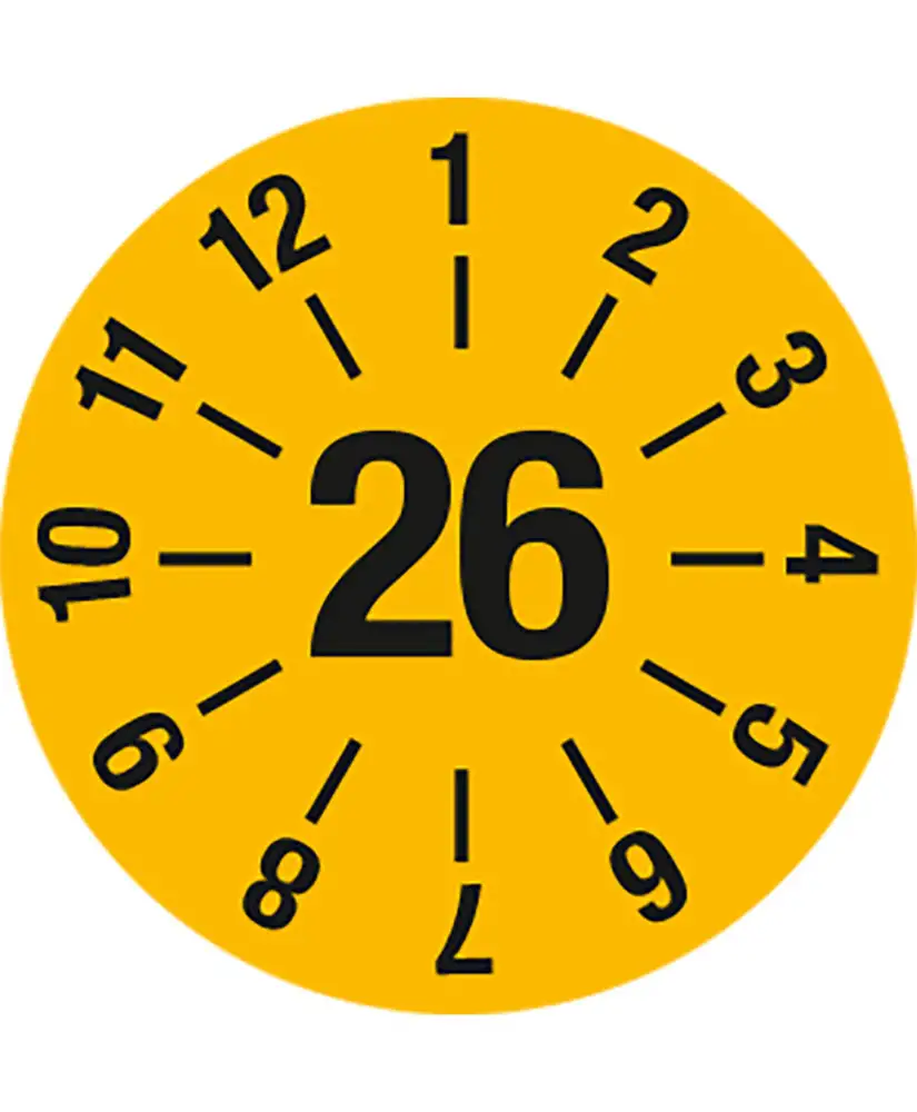 Etichetta di controllo 26, rigata, gialla, pellicola adesiva, 25 mm, conf. = 5 fogli da 15 pezzi