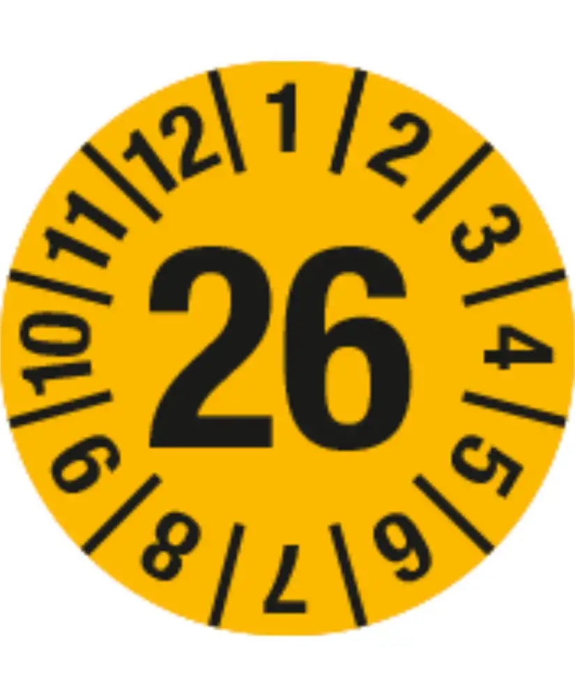 Etichetta di controllo 26, gialla, pellicola adesiva, 15 mm, confezione = 1 foglio da 60 pezzi