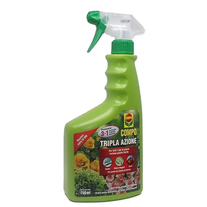 Insetticida universale "Tripla Azione" per acari, afidi, cocciniglia e fungicida spray pronto all' uso 750 ml